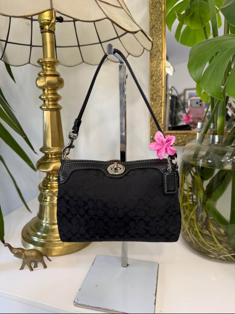 Mini coach black turnlock bag